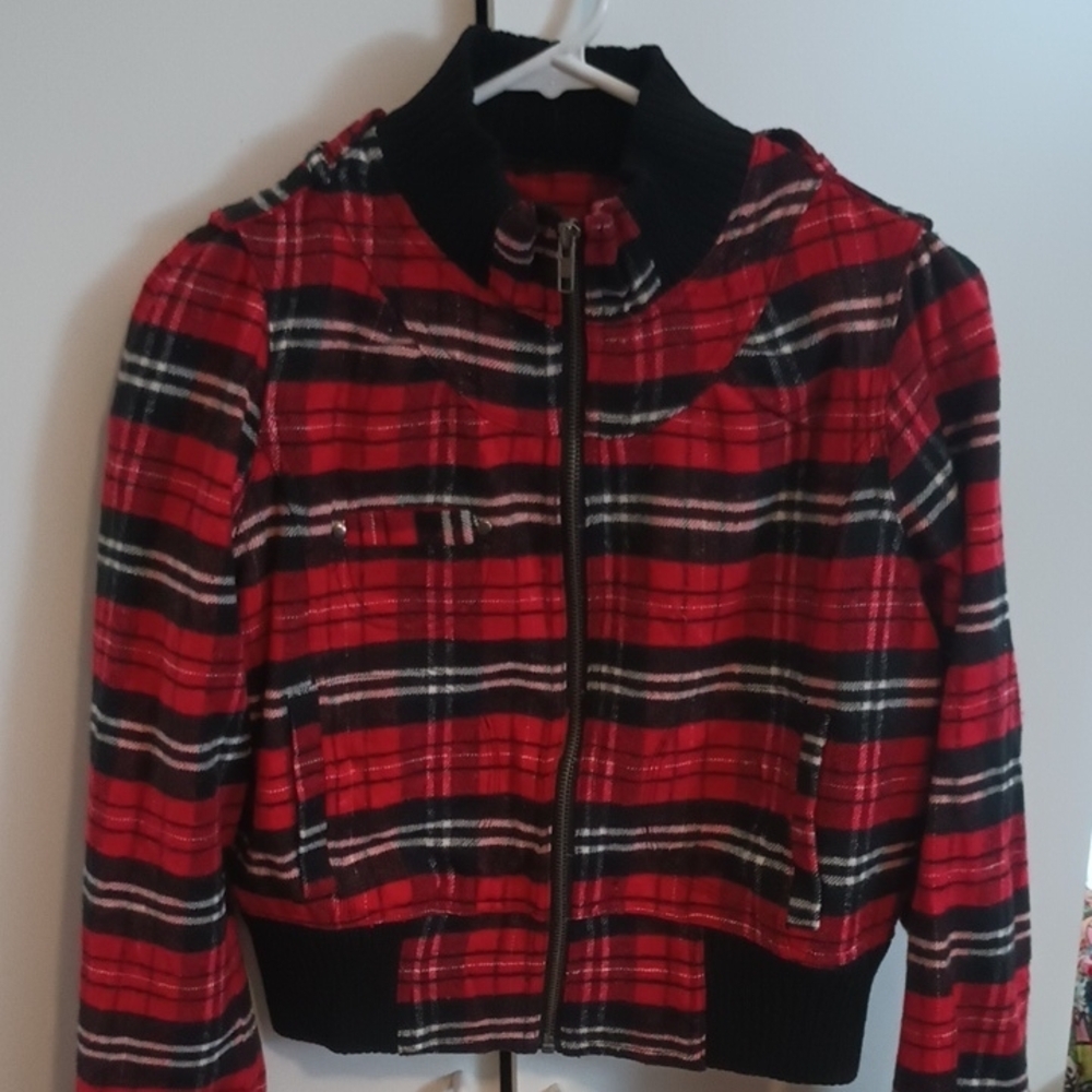 Y2K Red Plaid Zip-Up Jacket Size Medium